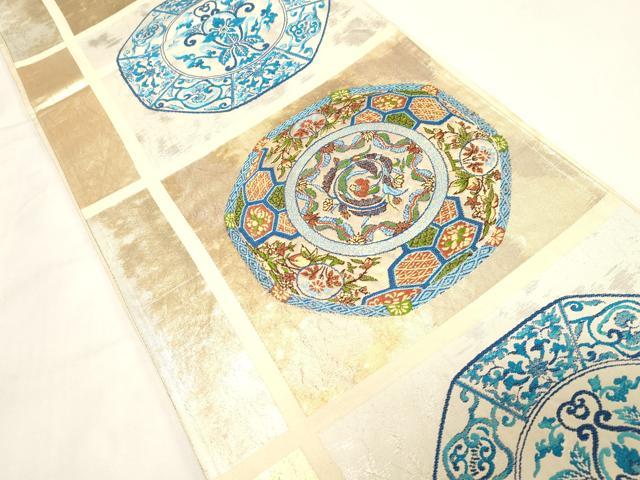 平和屋着物◎六通柄袋帯　草花丸文　金銀糸　正絹　逸品　CABF6045dy