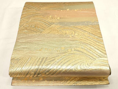 平和屋着物◎佐賀錦　六通柄袋帯　立波文　金糸　正絹　逸品　CABF6050dy