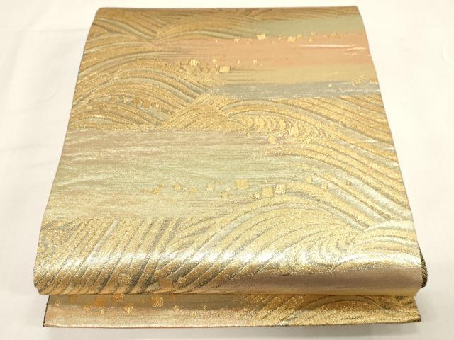 平和屋着物◎佐賀錦　六通柄袋帯　立波文　金糸　正絹　逸品　CABF6050dy