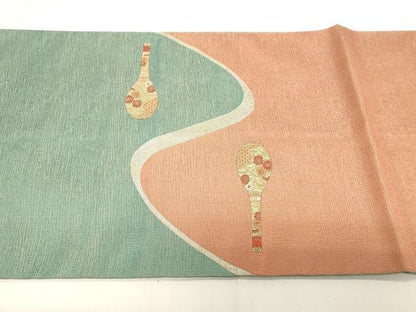 平和屋着物◎太鼓柄袋帯 陶器花文 金銀糸 正絹 逸品 CABF6055dy