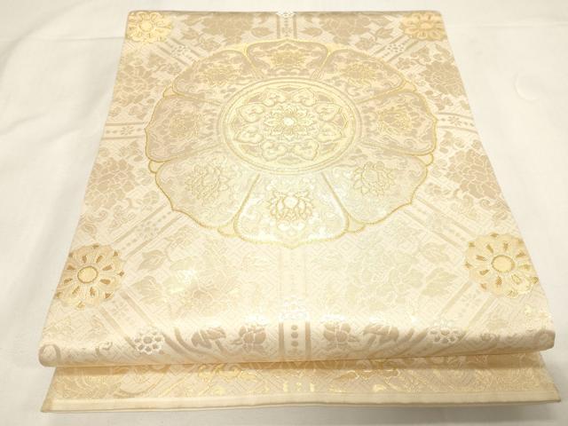 平和屋着物◎六通柄 本袋帯 草花文 金糸 正絹 逸品 CABF6056dy