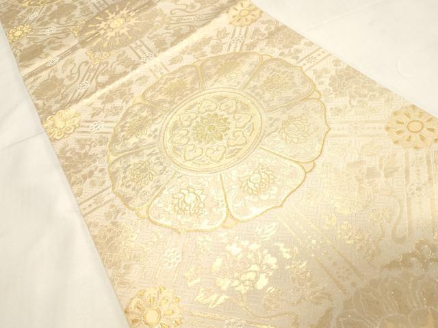 平和屋着物◎六通柄 本袋帯 草花文 金糸 正絹 逸品 CABF6056dy