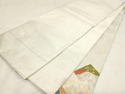 平和屋着物◎綴れ 太鼓柄袋帯 色紙重ね花蝶文 金銀糸 正絹 逸品 CABF6057dy