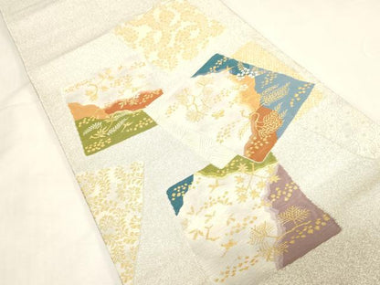 平和屋着物◎綴れ 太鼓柄袋帯 色紙重ね花蝶文 金銀糸 正絹 逸品 CABF6057dy