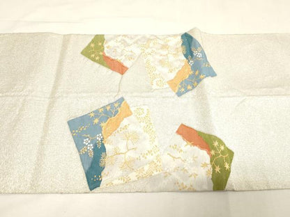 平和屋着物◎綴れ 太鼓柄袋帯 色紙重ね花蝶文 金銀糸 正絹 逸品 CABF6057dy