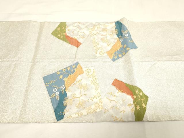 平和屋着物◎綴れ 太鼓柄袋帯 色紙重ね花蝶文 金銀糸 正絹 逸品 CABF6057dy