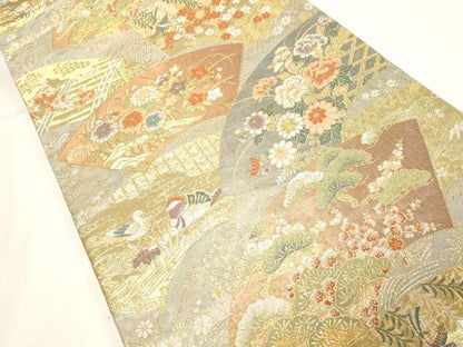 平和屋着物◎六通柄袋帯　小袖扇面文　金銀糸　正絹　逸品　CABF6058dy