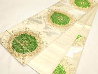 平和屋着物◎六通柄袋帯　正倉院花鳥文　金銀糸　正絹　逸品　CABF6061dy
