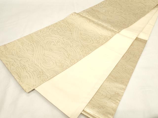 平和屋着物◎六通柄袋帯　立波文　金糸　正絹　逸品　CABF6062dy