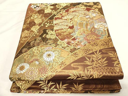平和屋着物◎六通柄袋帯　御所車花文　金銀糸　鈴乃屋扱い　正絹　逸品　CABF6064dy