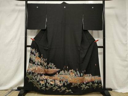 平和屋着物■豪華黒留袖　駒刺繍　萬寿染　人物文　暈し染め　金銀彩　正絹　逸品　CABF6131dy
