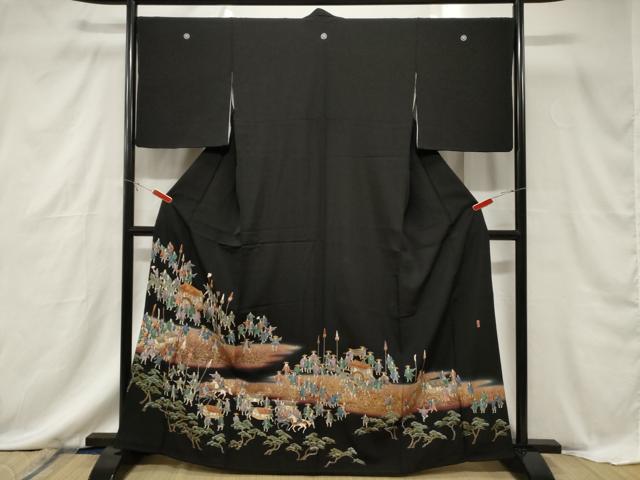 平和屋着物■豪華黒留袖　駒刺繍　萬寿染　人物文　暈し染め　金銀彩　正絹　逸品　CABF6131dy