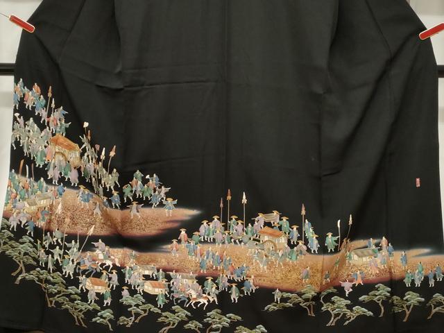 平和屋着物■豪華黒留袖　駒刺繍　萬寿染　人物文　暈し染め　金銀彩　正絹　逸品　CABF6131dy