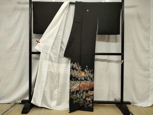 平和屋着物■豪華黒留袖　駒刺繍　萬寿染　人物文　暈し染め　金銀彩　正絹　逸品　CABF6131dy