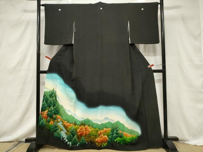 平和屋着物■豪華黒留袖 遠山樹林文 暈し染め 正絹 逸品 CABF6141dy