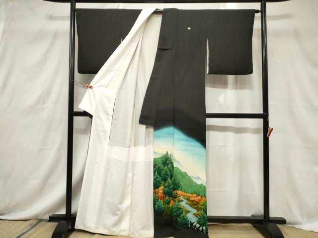 平和屋着物■豪華黒留袖 遠山樹林文 暈し染め 正絹 逸品 CABF6141dy
