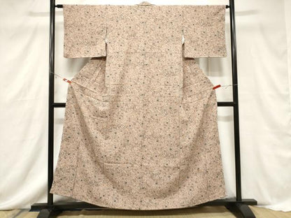 平和屋着物■上質な小紋　型染め　草花文　鬼しぼ縮緬　正絹　逸品　CABF6152dy
