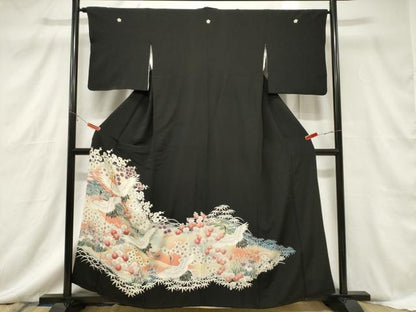 平和屋着物■豪華黒留袖　飛鶴草花文　暈し染め　正絹　逸品　CABF6157dy