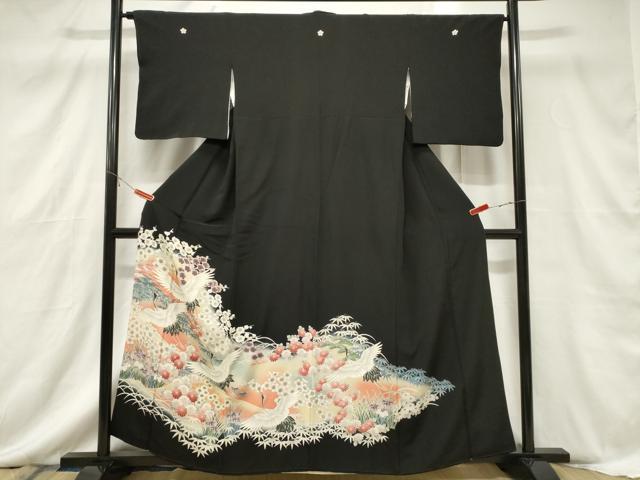 平和屋着物■豪華黒留袖　飛鶴草花文　暈し染め　正絹　逸品　CABF6157dy