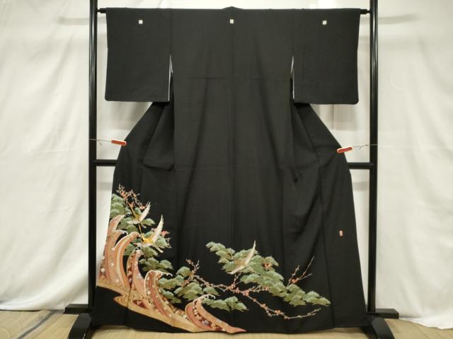 平和屋着物■豪華黒留袖　駒刺繍　萬寿染　飛鶴草花文　金彩　正絹　逸品　CABF6158dy