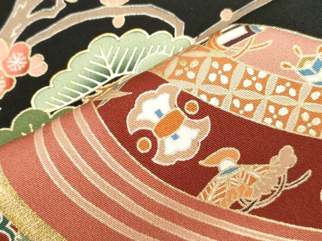 平和屋着物■豪華黒留袖　駒刺繍　萬寿染　飛鶴草花文　金彩　正絹　逸品　CABF6158dy