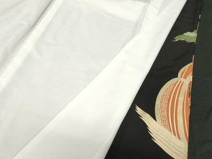 平和屋着物■豪華黒留袖　駒刺繍　萬寿染　飛鶴草花文　金彩　正絹　逸品　CABF6158dy