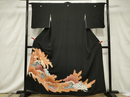 平和屋着物■豪華黒留袖　刺繍　孔雀花文　金彩　正絹　逸品　CABF6159dy