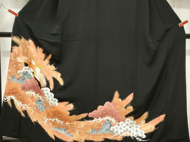 平和屋着物■豪華黒留袖　刺繍　孔雀花文　金彩　正絹　逸品　CABF6159dy