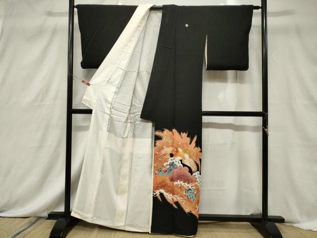 平和屋着物■豪華黒留袖　刺繍　孔雀花文　金彩　正絹　逸品　CABF6159dy