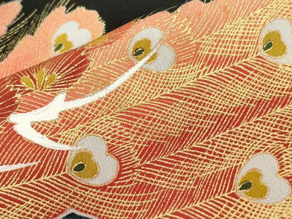 平和屋着物■豪華黒留袖　刺繍　孔雀花文　金彩　正絹　逸品　CABF6159dy