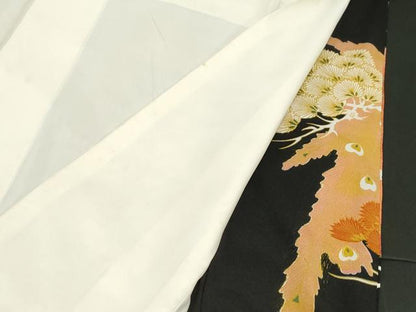 平和屋着物■豪華黒留袖　刺繍　孔雀花文　金彩　正絹　逸品　CABF6159dy