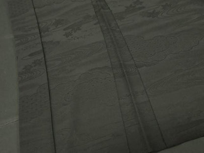 平和屋着物＃羽織　流水草木地紋　黒地　正絹　逸品　CABF6165dy