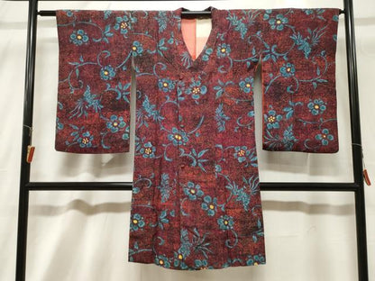 平和屋着物＃道行コート　草花文　ロング丈　正絹　逸品　CABF6166dy