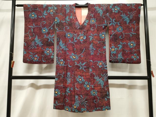 平和屋着物＃道行コート　草花文　ロング丈　正絹　逸品　CABF6166dy