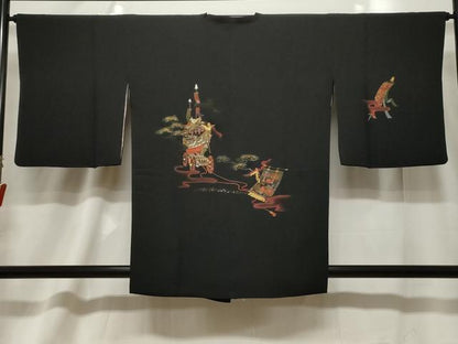 平和屋着物＃道行コート　鉾　吉祥文　黒地　金彩　正絹　逸品　CABF6169dy