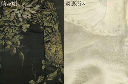 平和屋着物＃羽織　寿光織　草花文　黒地　金銀糸　正絹　逸品　CABF6171dy