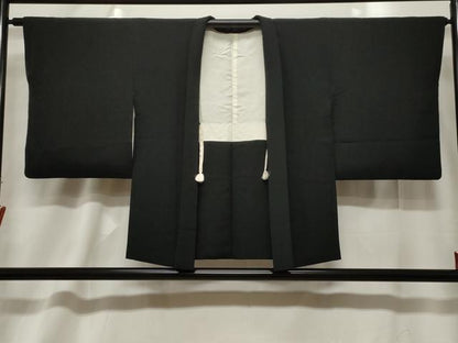 平和屋着物＃中国三大刺繍　相良刺繍　総刺繍　羽織　草花文　黒地　正絹　逸品　CABF6173dy
