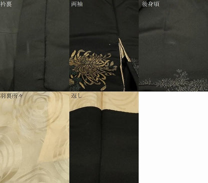 平和屋着物＃羽織　寿光織　流水菊花文　黒地　金銀糸　正絹　逸品　CABF6174dy