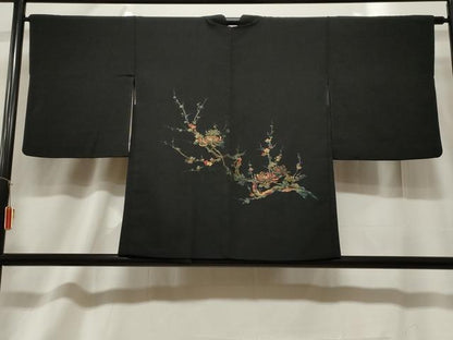 平和屋着物＃羽織　寿光織　枝菊　黒地　金糸　正絹　逸品　CABF6176dy