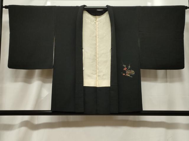 平和屋着物＃羽織　寿光織　枝菊　黒地　金糸　正絹　逸品　CABF6176dy