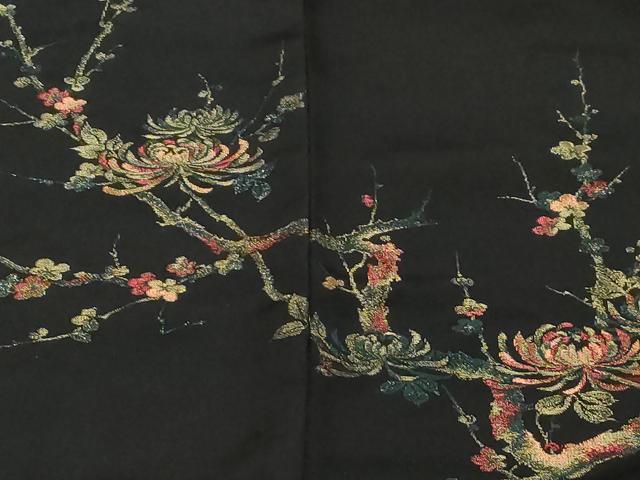 平和屋着物＃羽織　寿光織　枝菊　黒地　金糸　正絹　逸品　CABF6176dy