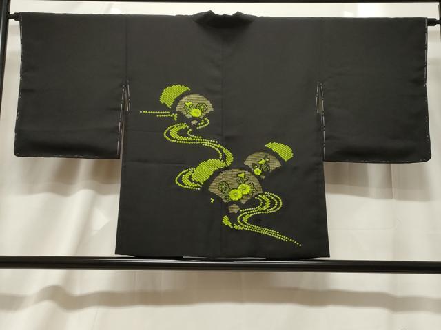 平和屋着物＃羽織　絞り　流水青海花文　黒地　正絹　逸品　CABF6177dy