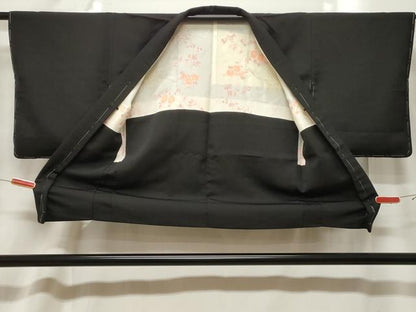 平和屋着物＃羽織　絞り　流水青海花文　黒地　正絹　逸品　CABF6177dy