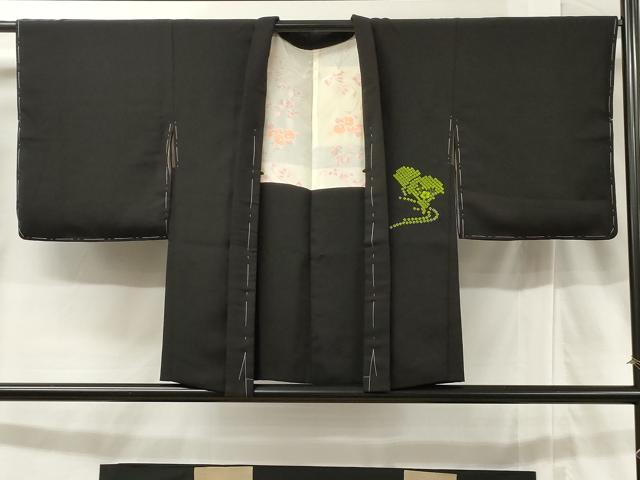 平和屋着物＃羽織　絞り　流水青海花文　黒地　正絹　逸品　CABF6177dy