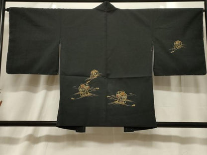 平和屋着物＃羽織　刺繍　鼓花文　黒地　金糸　洗える着物　CABF6183dy