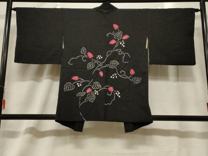 平和屋着物＃羽織　絞り　葡萄蔦の葉文　黒地　正絹　逸品　CABF6185dy