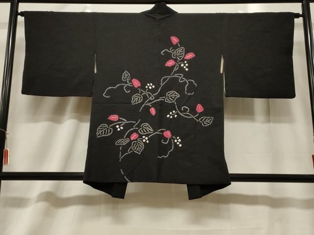 平和屋着物＃羽織　絞り　葡萄蔦の葉文　黒地　正絹　逸品　CABF6185dy