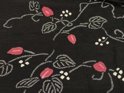 平和屋着物＃羽織　絞り　葡萄蔦の葉文　黒地　正絹　逸品　CABF6185dy