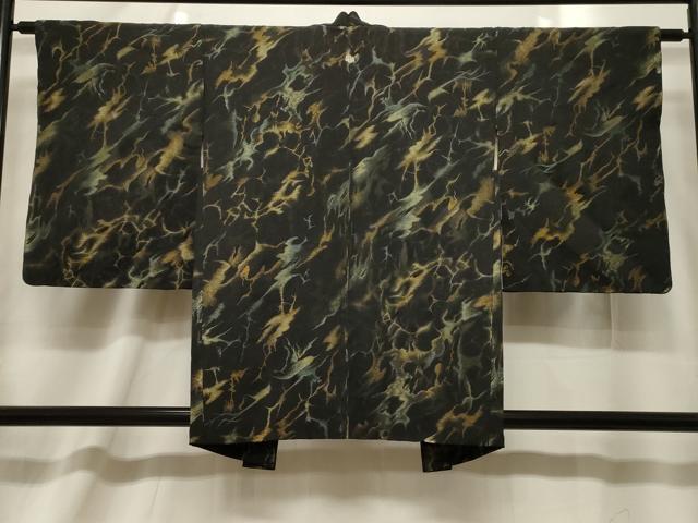 平和屋着物＃羽織 寿光織 霞文 黒地 金糸 正絹 逸品 CABF6186dy
