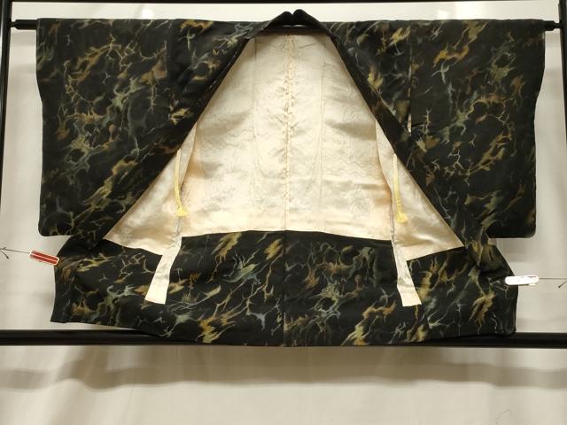 平和屋着物＃羽織 寿光織 霞文 黒地 金糸 正絹 逸品 CABF6186dy